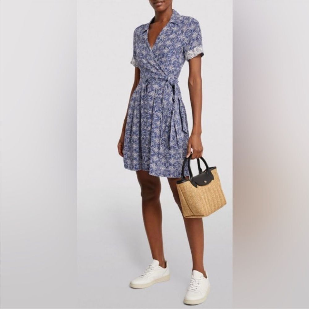 Claudie Pierlot Elegant Blue Floral Mini Wrap Dress, Us2